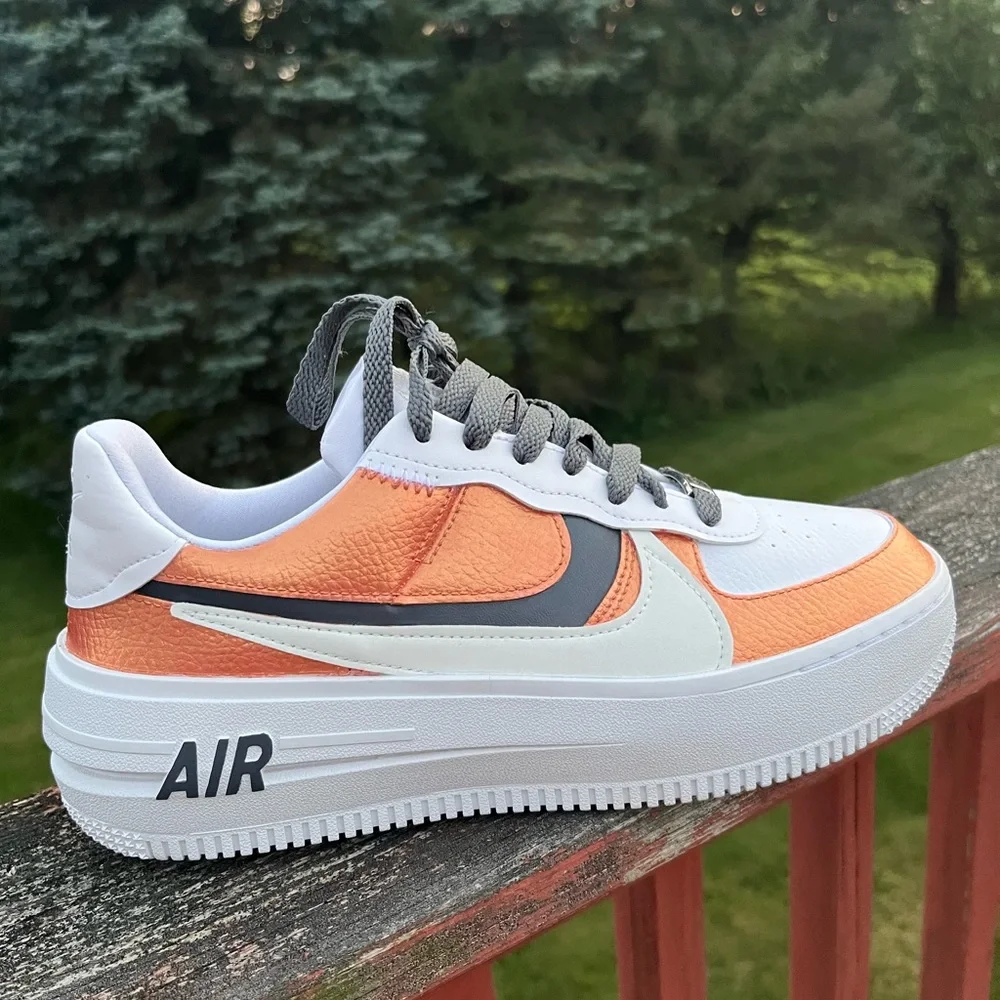 Custom, Hand Painted Nike AF1 Platforms in rose gold and charcoal gray - Picture 3 of 9